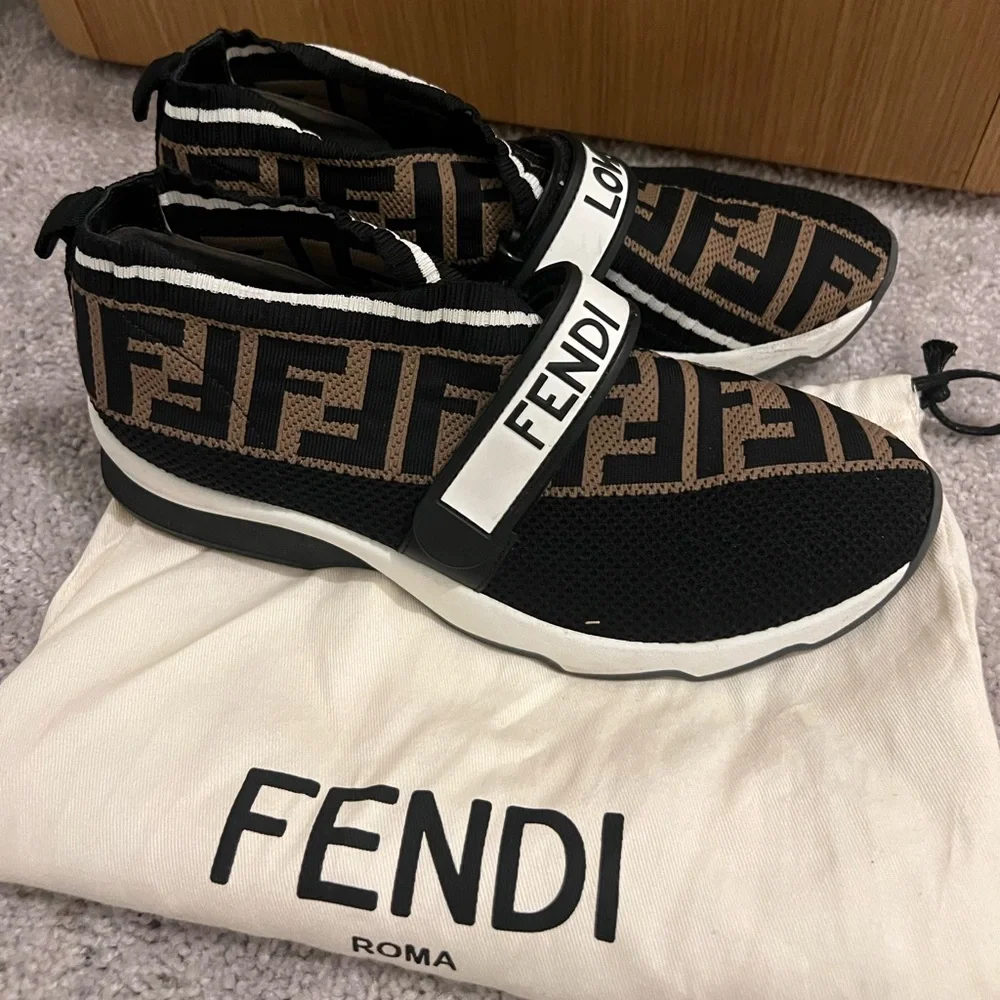 FENDI Stretch Yarn FF Stiff Band Rockoko Sneakers Size 37 - Picture 1 of 3